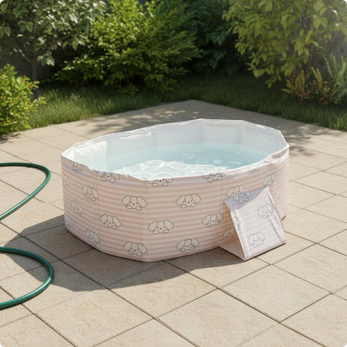Striped Foldable Pool Easy to Stow Portable Pet Bath Tub Watertight for Patio