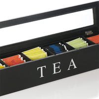 Wooden Tea Bag Storage Box with Flip Lid and Compartments for Coffee Capsules, Watches, and Jewelry