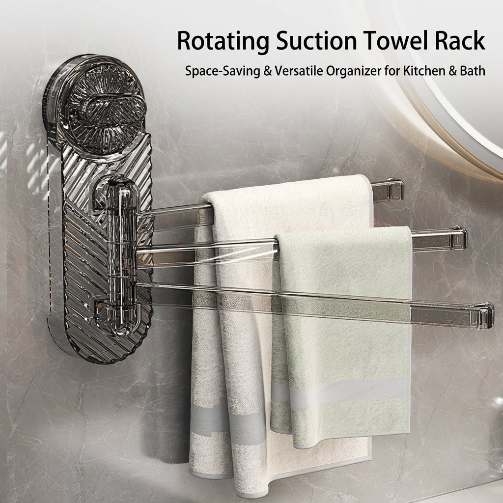 Sink Towel Rack Wall Mounted Holder with Rotating Swivel Design for Bathroom, Suction Cup Storage for Students and Kitchen Countertop