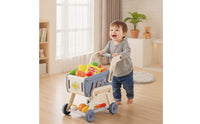 Push-Along Toy Shopping Cart with Food Role-Playing Kids Grocery Cart with Play Food Stable Imaginative for Toddlers, Children, Playroom, Home, Nursery