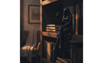 Decorative Hooded Figure Statue Dark Fantasy Gothic Statue Detailed Sculpture Freestanding for Goths, Book Lovers, Bookshelf, Mantel, Reading Nook