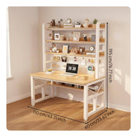 Computer Desk with Bookshelf Desk with Hutch and Pegboard Study Table Writing Desk with Integrated Shelves Solid Wood Top Steel Frame Suitable for Home Office Dorm Study Station
