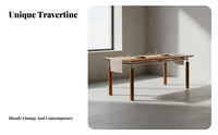Bauhaus Inspired Rock Slab Dining Table Artistic Design Century-Century Modern Table Retro Design Home Furniture Easy to Clean for Families, Homeowners, Apartment Dwellers, Living Room