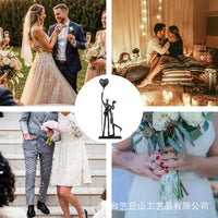 现代家居工艺品铸铁气球情侣桌面摆件情人节纪念礼物结婚祝福雕像