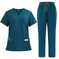 Stretch Material Scrub Set Breathable V-Neck Scrub Top and Pants Moisture Wicking Solid Color Medical Attire Wrinkle Resistant for Healthcare Professionals, Caregivers, Veterinarians, Hospital, Medical Facility, Operating Room, Tooth Care Office