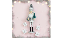 Solid Wood 42cm Wooden Nutcracker Artisan-Made Silver Glitter Nutcracker Holiday Decoration for Collectors, Mantelpiece, Home Decor, Tabletop