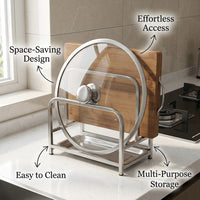 304 stainless steel extended chopping board storage for home kitchen tabletop, modern minimalist lid holders for pots and pans, rack for cooks
