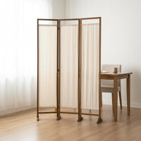 Folding Panel Screen Minimalist Design Freestanding Partition Screen Portable Wood Frame Textile Divider for Entryway, Bedroom, Studio Apartment