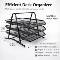 3-Tier Metal Mesh Desk Organiser, Stackable File Organizer for Office Workers, Desktop Storage Letter Tray, Black Wire Document Holder