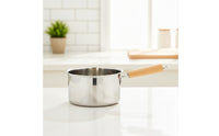 Easy to Clean Frying Pot with Wooden Handle Comfortable Grip Stainless Steel Frying Pot Compact Saucepan Deep for Daily Cooking