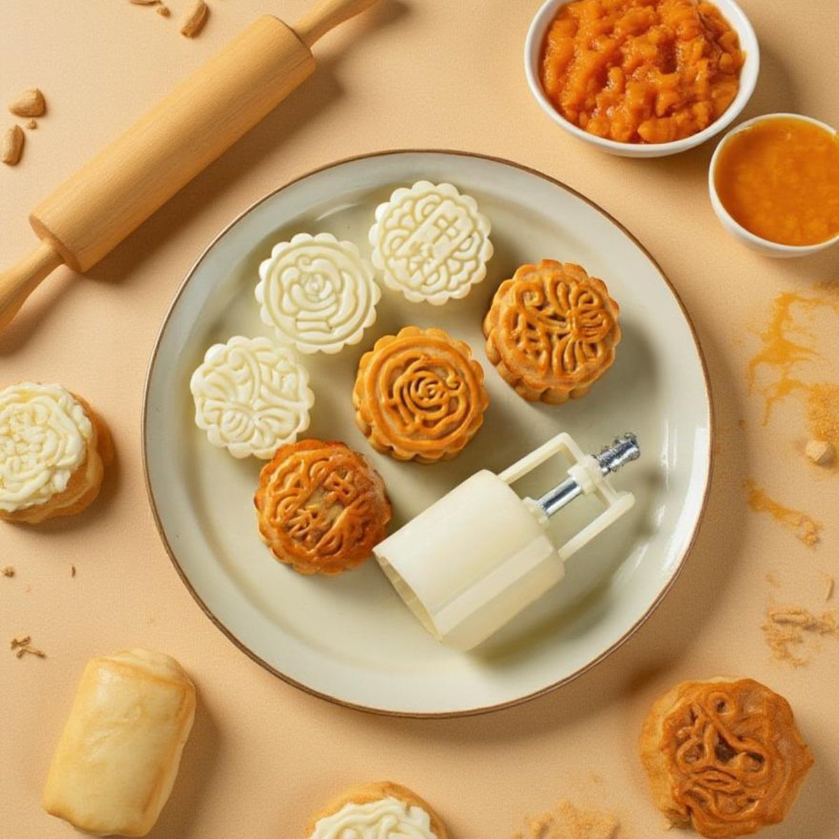 Hand Press Mooncake Mold Set, Food Grade ABS