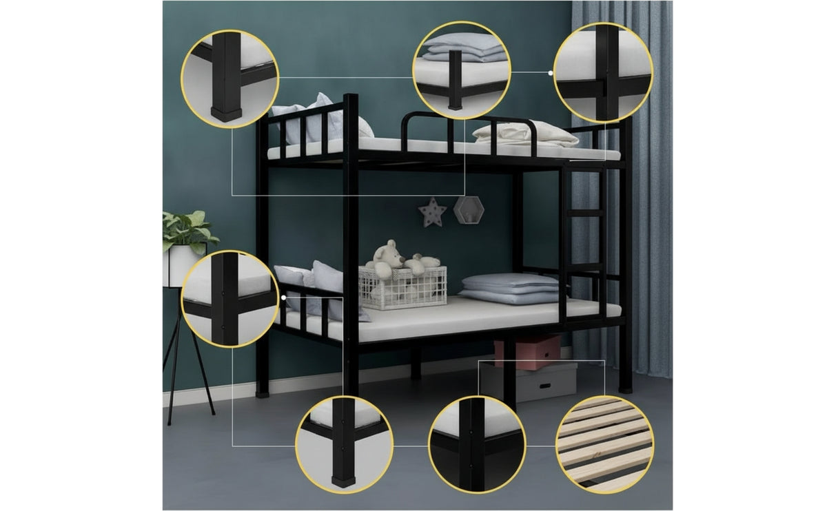 Metal Bunk Bed with Guardrails and Ladder Heavy Duty Metal Bunk Bed Space-Saving Furniture for Students, Workers, Dormitory, Hostel Quarters