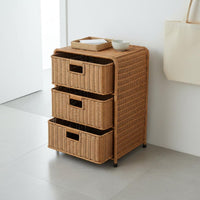 Wicker Design Bedside Table Handmade 3-Tier Woven Storage Organizer for Bathroom