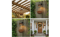Solar Hanging Lantern Rattan-Style Hanging Solar Lantern Handwoven Basket Light with Metal Chain for Garden, Patio, Balcony