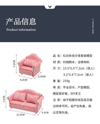 1:12 Dollhouse Miniature Furniture OB11 Red and White Striped Living Room Single Sofa
