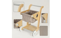 Toddler Wooden Push Cart Lightweight Push Cart with Cloth Basket Safe Wooden Baby Stroller Smooth for Playroom