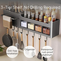 Wall Mounted 3-Tier Kitchen Spice Rack with Drawers