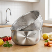Stainless Steel Basin and Steel Colander Set, Extra Thick Washing Bowl with Strainer Bowl, Modern Minimalist Fruit and Vegetable Draining Basin