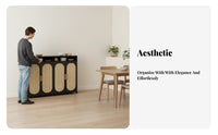 Rattan Door Credenza Modern Design Woven Door Credenza Versatile Use Breathable Doors for Homeowners, New Movers, Dining Room