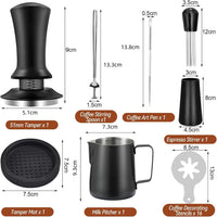 Adjustable Coffee Tamper with Scale and Constant Force, 53mm 7-Piece Set
