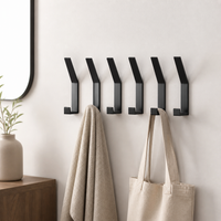 Black Aluminium Wall Hooks, Heavy Duty Screw-Mount Towel Hook for Bathroom, Kitchen & Entryway Robe Hooks, Matte Finish Single Coat Hooks