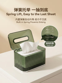Spring-Lift Transparent Tissue Box with Lid, Light Luxury Desktop Storage, Dustproof