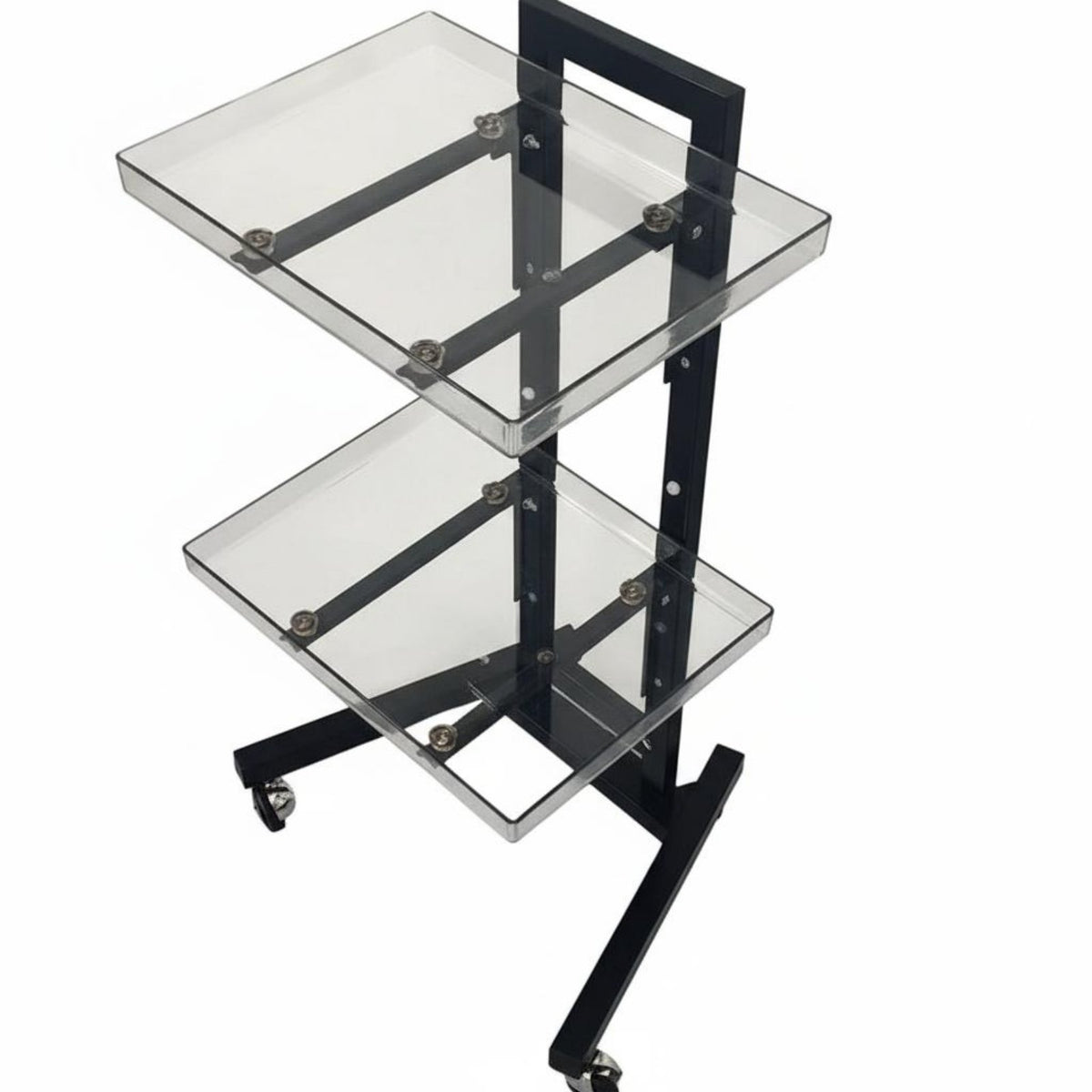Foldable Salon Trolley Acrylic Trays Portable Cosmetic Trolley Hairdressing Tool Cart Space-Saving 2-Tier Rolling Cart