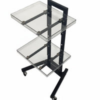 Foldable Salon Trolley Acrylic Trays Portable Cosmetic Trolley Hairdressing Tool Cart Space-Saving 2-Tier Rolling Cart