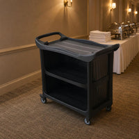 Three-Tier Utility Cart Caster Wheels Matte Black Utility Cart Molded Handle Storage Furniture