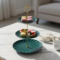 European Design 3 Tier Cake Stand Reusable Tiered Dessert Stand Sturdy 3 Tier Dessert Tray Gold Handle for Party