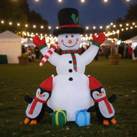 Outdoor Inflatable Snowman with Penguins Playful Christmas Inflatable Snowman Self-Inflating Yard Display Long-Lasting for Families
