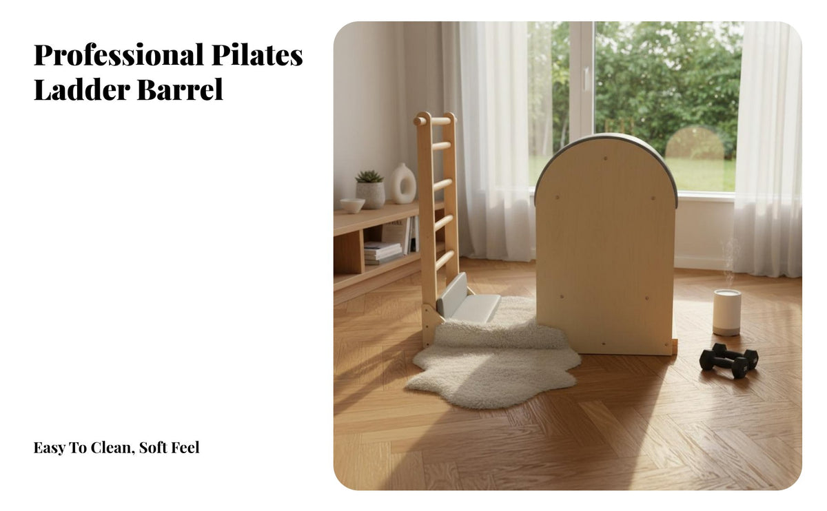 Solid Wood Frame Pilates Ladder Barrel Long-Lasting Construction Wooden Ladder Barrel Ergonomic Design Home Workout Machine High-Density Foam Padding for Beginners, Adults, Office Workers, Core Strengthening, Gym
