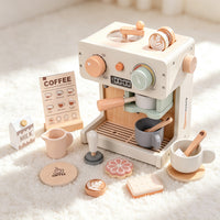 Wooden Simulation Coffee Machine Toy for Kids Pretend Play
