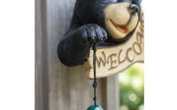 Weather Resistant Black Bear Wind Chime Detailed Design Bear Welcome Plaque Long-Lasting Material for Garden, Balcony, Front Door