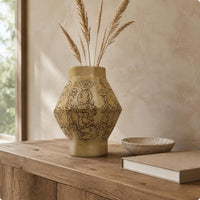 Hand Painted Tribal Vase Etched Texture Decorative Object Art Aesthetic