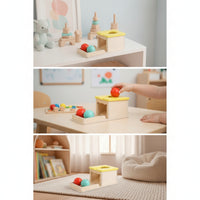 Motor Skills Object Permanence Box Developmental Object Permanence Box with Tray Cognitive Ball Drop Toy with Drawer Child-Friendly for Babies, Toddlers, Daycare