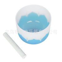 跨境8寸石英磨砂水晶坩埚音乐碗羊皮棒套装天蓝色莲花款式