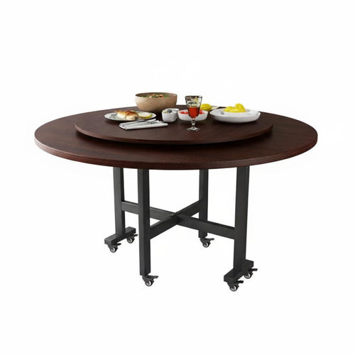 1 Round Dining Table Foldable Design Folding Dining Table Turntable Easy to Clean Particle Board Portable Function Suitable for Apartment Dwellers Hosts Hotel Small Areas Living Room