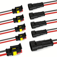 2-Pin Waterproof Automotive Connector with Wire (5 or 10 Sets per Pack)