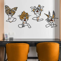 4 Pieces Line Art Portraits Warm Highlight Colors Metal Wall Decor Multi-Section Minimalist Wall Decor