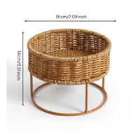 Woven Basket Stand Stylish Rattan Plant Stand Cute for Shelf