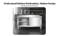 Easy to Clean Kitchen Prep Table with Sliding Doors Anti-Rust Kitchen Work Table with Sliding Doors Wear Resistant Stainless Steel Workbench Polished Edges for Restaurant Employees, Home Cooks, Bakery, Cafeteria, Workshop, Warehouse