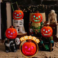 Halloween LED Pumpkin Knight Tabletop Decor Glowing Resin Ghost Ornament