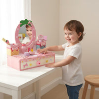 Kids Makeup Vanity Set Wooden Dressing Table Child Design Princess Pretend Makeup Table for Young Children, Playroom
