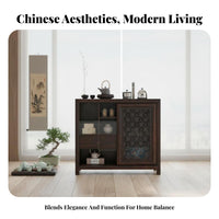 Chinese & Design Beverage Sideboard Sturdy Wood Construction Storage Cabinet Versatile Design Sliding Doors for Families, Study