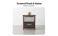 Narrow Bedside Storage Cabinet Woven Baskets Solid Wood Frame Drawer Unit Rope Handles Nightstand End Table for Bedroom, Hallway