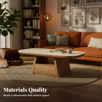 2 Pieces Minimalist Design Oval and Round Coffee Table Set Natural Texture Top Living Room Furniture Antique aesthetic Accent Tables Heat-Resistant for Apartment Dwellers, Interior Designers, Homeowners, Lounge Area, Home Office