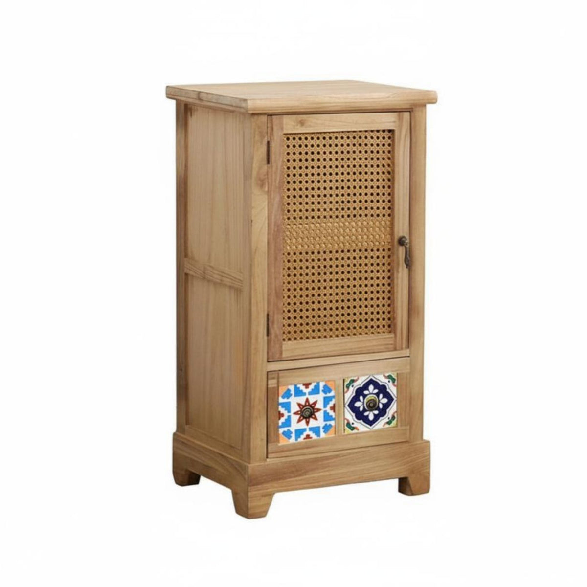 Rattan Door Cabinet Retro Design 2-Door Rattan Cupboard Modern Design Multi-Purpose for Homeowners, Living Room, Hallway