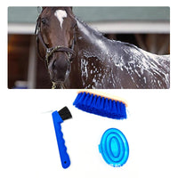 Horse Grooming Brush Set for Bathing and Massage, Plastic, Red/Blue/Black