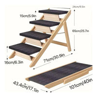 Convertible Pet Ramp Stairs Solid Wood Construction for Living Room, Senior Pets
